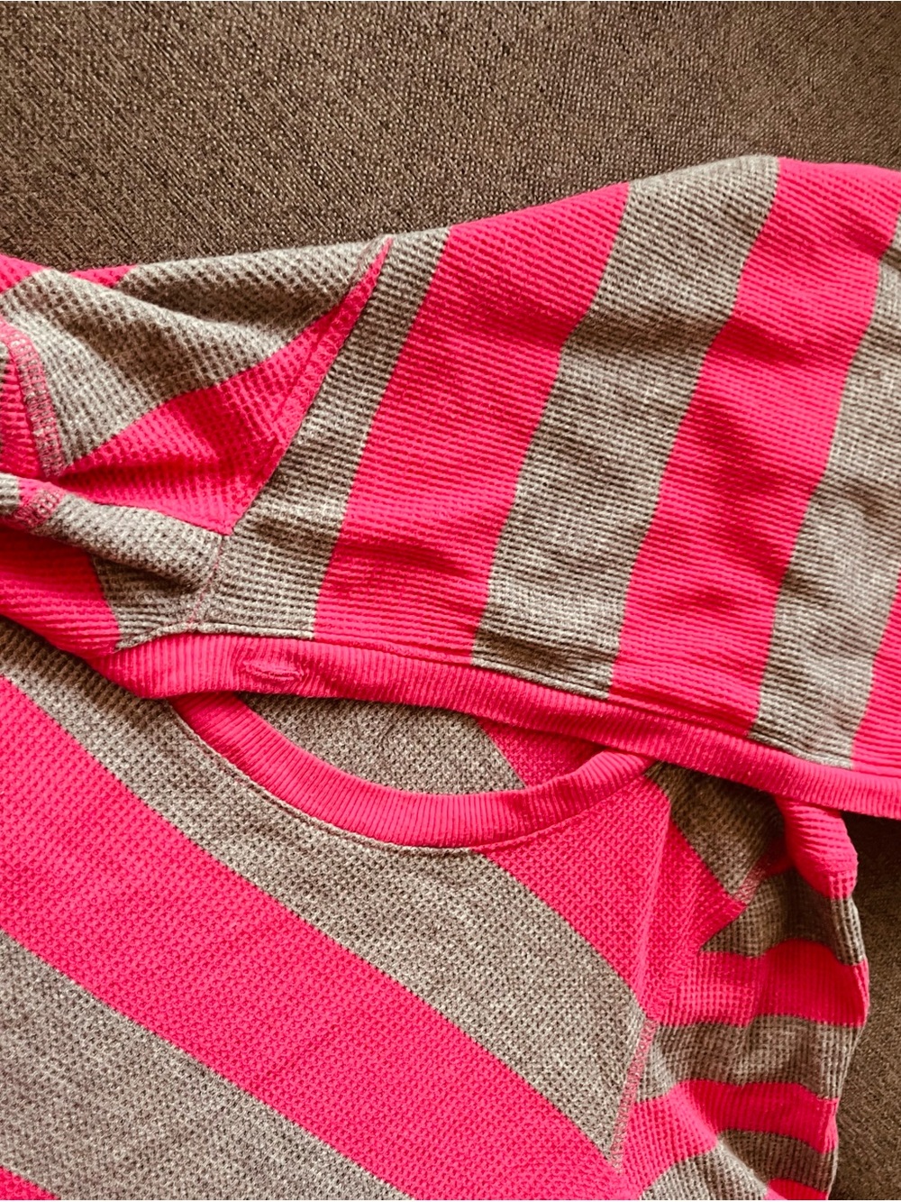 SO Authentic American Heritage Striped Pink Gray Waffle Knit Hoodie women Size S - Picture 5 of 6